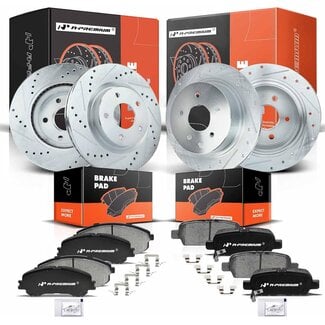 A-Premium Front & Rear Drilled and Slotted Disc Brake Rotors + Ceramic Pads Kit Compatible with Select Nissan Models - Altima 2007 2008 2009 2010 2011 2012 2013, 3.5L, 12-PC Set