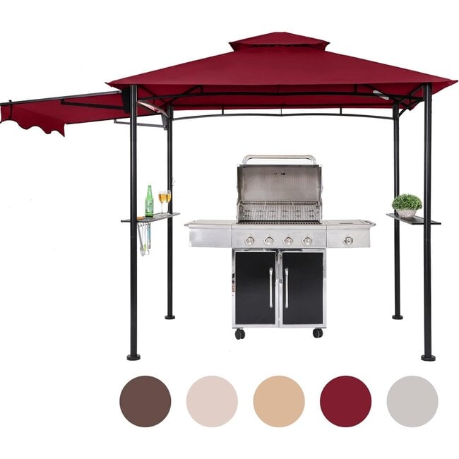 FAB BASED 5x8 Grill Gazebo, Outdoor BBQ Grill Patio Canopy with Extra Shadow & LED Lights, Barbeque Gazebo Canopy (Red)