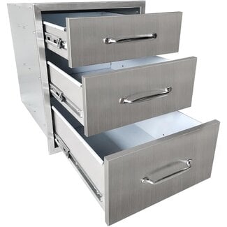 Towallmark Outdoor Kitchen Drawers, Stainless Steel Triple Access BBQ Drawers with Chrome Handle, 18" W x 23" H x 23" D