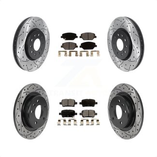 Transit Auto - Front Rear Coated Drilled Slotted Disc Brake Rotors And Ceramic Pads Kit For Chevrolet Equinox GMC Terrain Buick LaCrosse KDT-100815