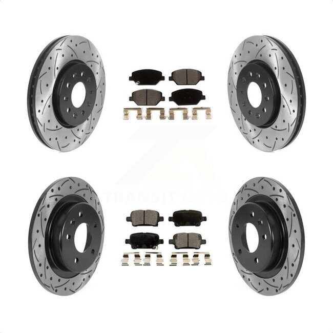 Transit Auto - Front Rear Coated Drilled Slotted Disc Brake Rotors And Ceramic Pads Kit For Chevrolet Equinox GMC Terrain Buick LaCrosse KDT-100815