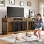 YITAHOME 63 Inch Double Dog Crate TV Stand with Charging Station, Heavy Duty Wooden Dog Crate Furniture for 2 Dogs, Dog Kennel Indoor Furniture Double Sliding Barn Door Design Ideal for 2 Dogs, Oak