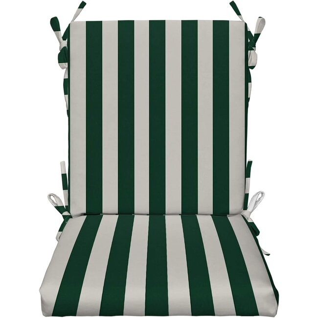 RSH DECOR: Foam High Back Seat Cushion | 44” x 22” x 3" | All-Weather Spun Fabric | Water and Fade-Resistant | Outdoor Chair Cushion for Patio Furniture | Hunter Green & White Stripe