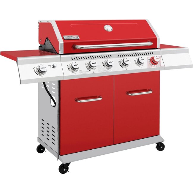 Royal Gourmet GA6402R 6 Gas Sear Side Burner, 74,000 BTU, Cabinet Style BBQ Liquid Propane Outdoor Grilling and Backyard Cooking, Red