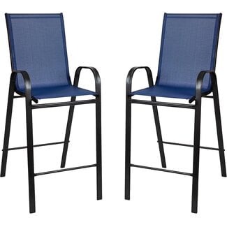 Flash Furniture 2 Pack Brazos Series Navy Outdoor Barstools with Flex Comfort Material and Metal Frame