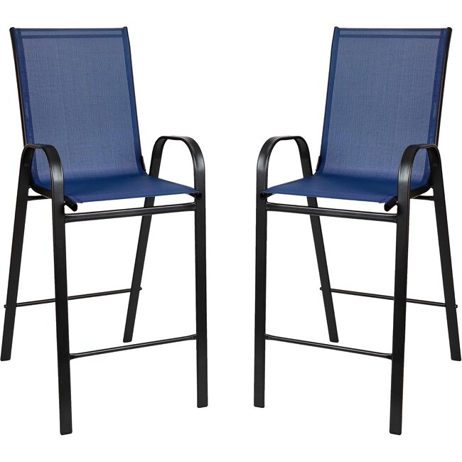 Flash Furniture 2 Pack Brazos Series Navy Outdoor Barstools with Flex Comfort Material and Metal Frame
