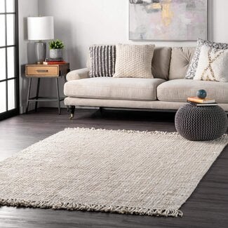 nuLOOM 10x13 Daniela Jute Tassel Hand Woven Area Rug, Off White, Solid Chunky Farmhouse Design, Natural Fiber, For Bedroom, Dining Room, Living Room, Hallway, Office, Entryway