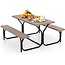 SILKYDRY Picnic Table, Camping Portable Picnic Table Bench Set for 4 Persons, Heavy-Duty Steel Frame & Resin Tabletop, All Weather Outdoor Picnic Tables for Patio Travel BBQ Party Garden (Brown)