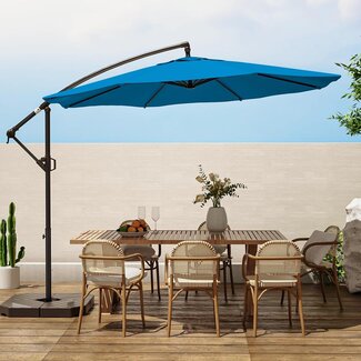 wikiwiki 10ft Patio Umbrellas Offset Outdoor Umbrella Cantilever Hanging Umbrellas w/Infinite Tilt, Fade Resistant Waterproof RECYCLED FABRIC Canopy & Cross Base, for Yard, Garden & Deck, Royal Blue