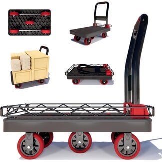 2IN1 Heavy Duty Platform Trucks Flatbed Carts, 42Ã—26In 2000lbs Capacity Push Cart Dolly Hand Trucks w/Detachable Solid Steel Wire Fence, Collapsible Cage Cart Dolly, 5-Inch Silent TPR Wheels