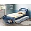 Benjara Modern Style Wooden Twin Size Trundle Bed with Open Storage Compartments, Blue, Gray