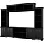 Multifunctional All in One TV Stand for TVs Up to 70'', Luxury Entertainment Wall Unit with Bridge and Tempered Glass Door, TV Stand Console Table with Top Cabinet for Living Room (Black-70)