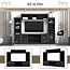 Multifunctional All in One TV Stand for TVs Up to 70'', Luxury Entertainment Wall Unit with Bridge and Tempered Glass Door, TV Stand Console Table with Top Cabinet for Living Room (Black-70)