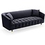 Iconic Home Julia Sofa Velvet Upholstered Channel-Quilted Button Tufted Cushion Shelter Arm Design Espresso Finish Gold Tip Wood Legs Modern Contemporary, Black