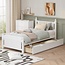 Oudiec Twin Size Platform Bed Frame with 2 Drawers, Solid Wood Bedframe for Limited Space Kids, Teens, Adults, Bedroom, No Need Box Spring, White