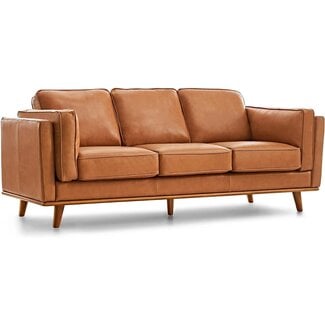 Valencia Artisan Full Leather Sofa 88Ã¢â‚¬Â - Pure Full Italian Nappa Leather Couch, Solid Wood Accent, Ultimate Comfort, Cognac Tan