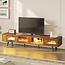 Bestier Mid Century Modern TV Stand for 75 inch TV, LED Entertainment Center with Storage and Sliding Doors, Low Profile TV Consoles for Living Room, Ancona Walnut