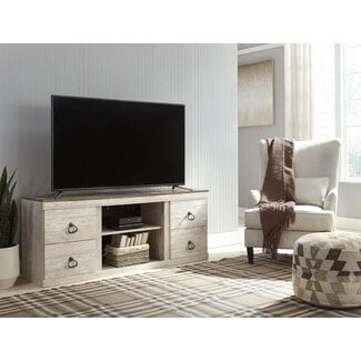 Signature Design by Ashley Willowton Shabby Chic Large TV Stand up to 60" with 3 Shelves and Fireplace Option, White