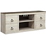 Signature Design by Ashley Willowton Shabby Chic Large TV Stand up to 60" with 3 Shelves and Fireplace Option, White