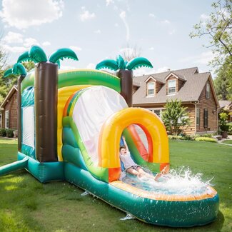 Awesmflate Inflatable Bounce House 20x10x10ft-with Slide for Kids 100% PVC Commercial Grade Bouncer with Water Pool,Outdoor Jumpers Basketball Hoop Tropical Rain Forest Design for Winter and Summer