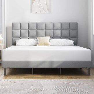 Molblly King Bed Frame Upholstered Platform with Headboard and Strong Wooden Slats,Non-Slip and Noiseless,No Box Spring Needed, Easy Assembly,Light Gray