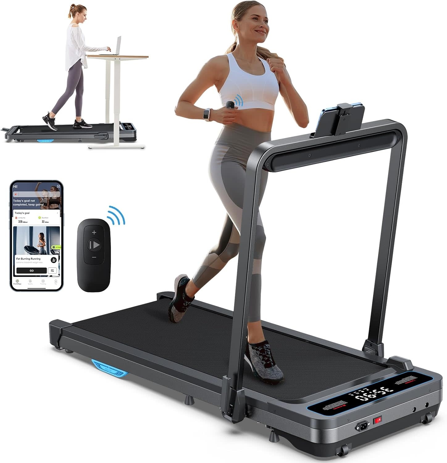 Incline Walking Pad Treadmill Voice Controlled 2 in 1 Smart Treadmill with 320lbs Capacity Compatible with Wellfit Kinomap APP 2.5HP Quiet Treadmill with Console Remote Control Amazing Bargains USA Bu...