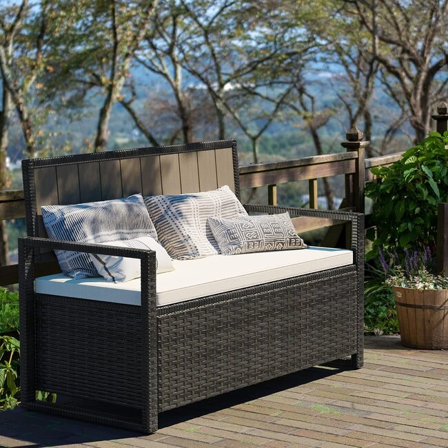Rattan storage bench garden sale