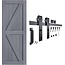 FREDBECK 32in x 84in Gray Wood Barn Door Slab with 5.5ft (66inch) Barn Door Hardware Track Kit and Handle Floor Guide Included, Double Surfaces,Simple Assembly is Required,K-Frame,Grey