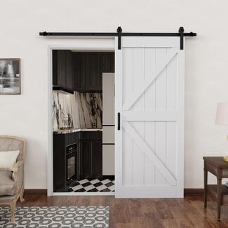 36in x 84in Barn Doors and 6.6FT Hardware Included, Pre-Drilled Easy Assembly Sliding Barn Door Covered with Water-Resistant Scratch-Resistant Paint Surface, K-Frame, White