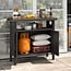 YITAHOME Outdoor Storage Cabinet, Patio Bar Table with Two Doors and Shelves, Weatherproof Wicker Storage Console Table for Outdoor Cushions, Pool Toys and Garden Potting - Black