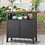 YITAHOME Outdoor Storage Cabinet, Patio Bar Table with Two Doors and Shelves, Weatherproof Wicker Storage Console Table for Outdoor Cushions, Pool Toys and Garden Potting - Black