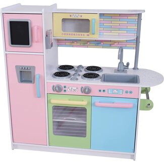 KidKraft Uptown Pastel Wooden Play Kitchen with Chalkboard, Play Phone, and See-Through Doors, Gift for Ages 3+