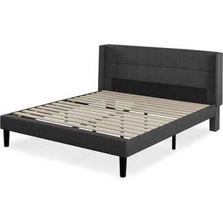 ZINUS Dori Upholstered Platform Bed Frame with Wingback Headboard / Mattress Foundation / Wood Slat Support / No Box Spring Needed / Easy Assembly, King
