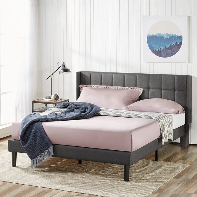 ZINUS Dori Upholstered Platform Bed Frame with Wingback Headboard