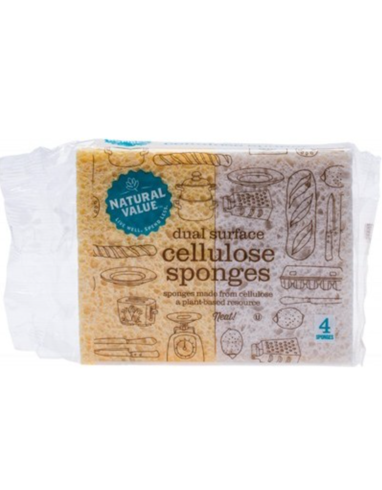 Natural Value Dual Surface Cellulose Sponges 4 Pack