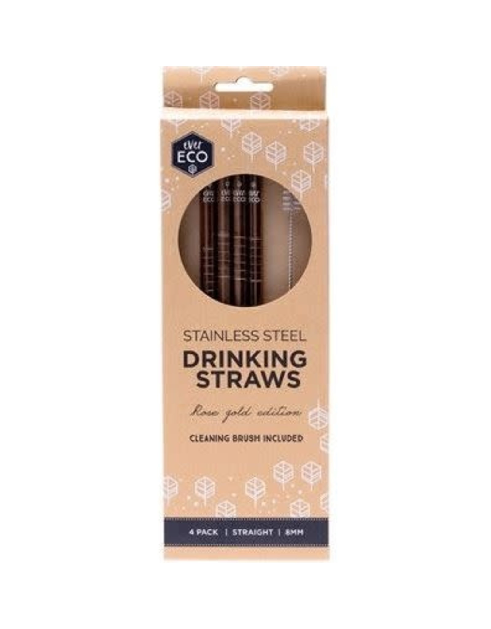 Ever Eco Stainless Steel Drinking Straws Rose Gold Straight 4 Pack