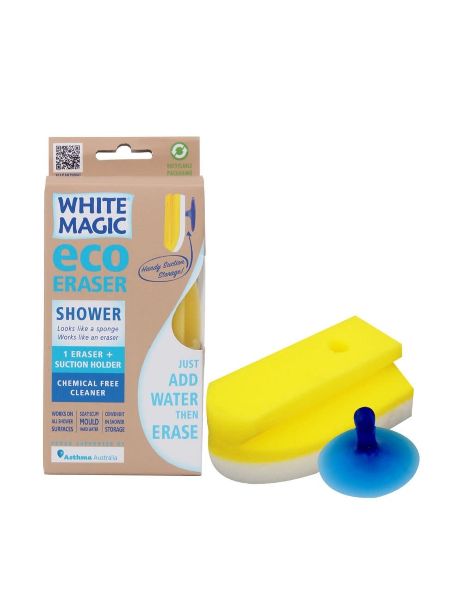 White Magic Eraser Sponge Shower w/Suction