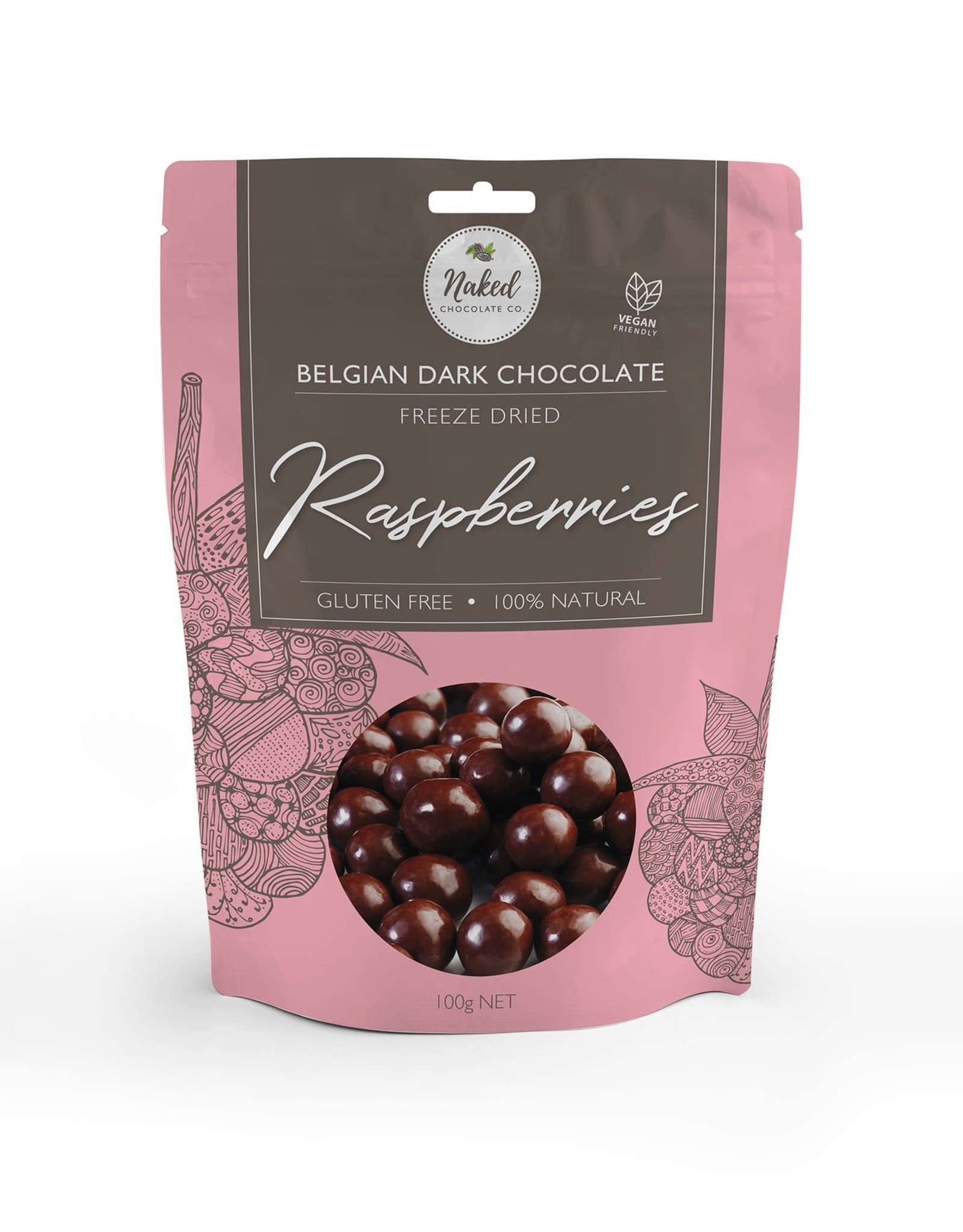 Naked Chocolate Co Dark Chocolate Freeze Dried Raspberries 100g