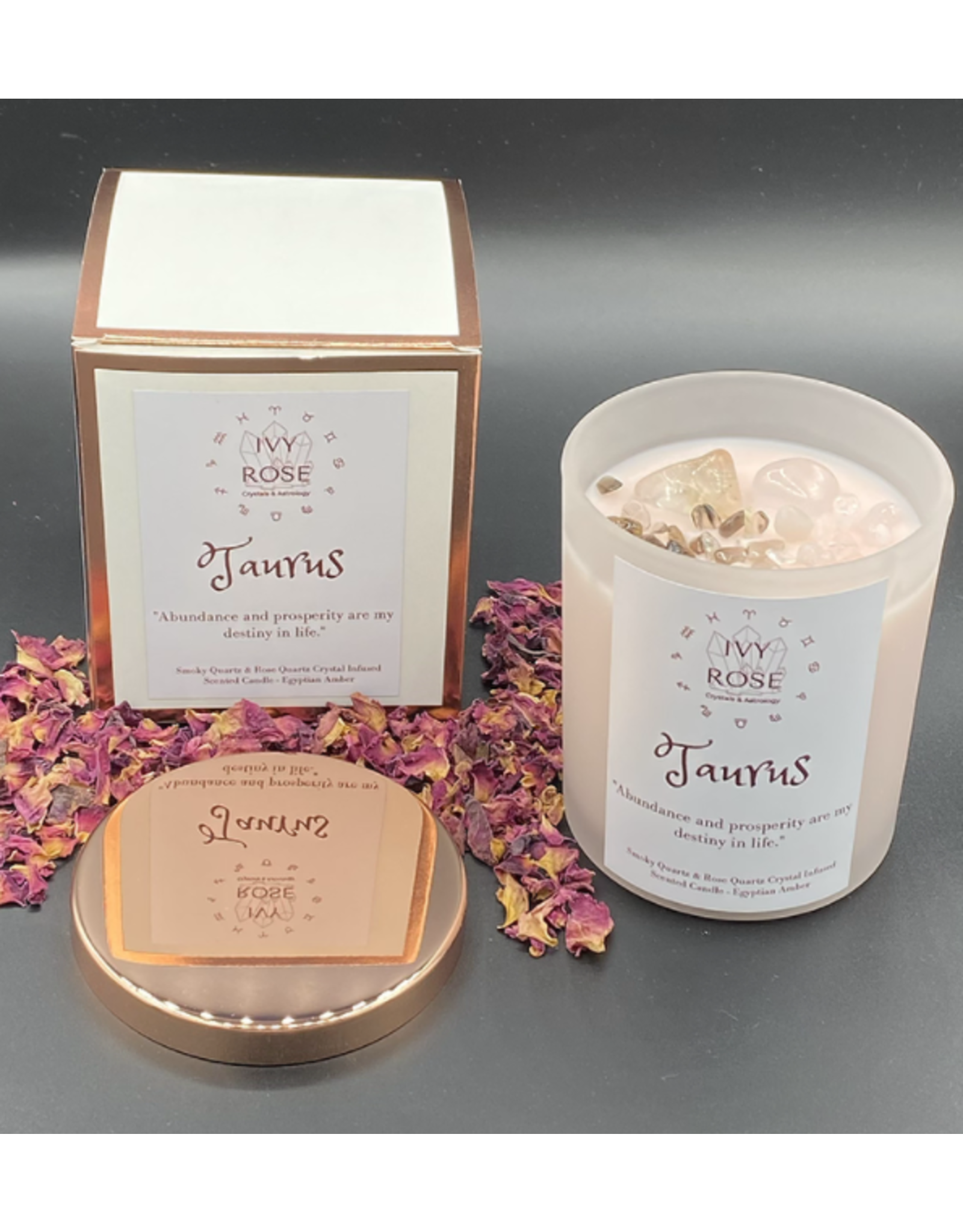 Ivy Rose Zodiac Crystal Infused Candle - White with Rose Gold
