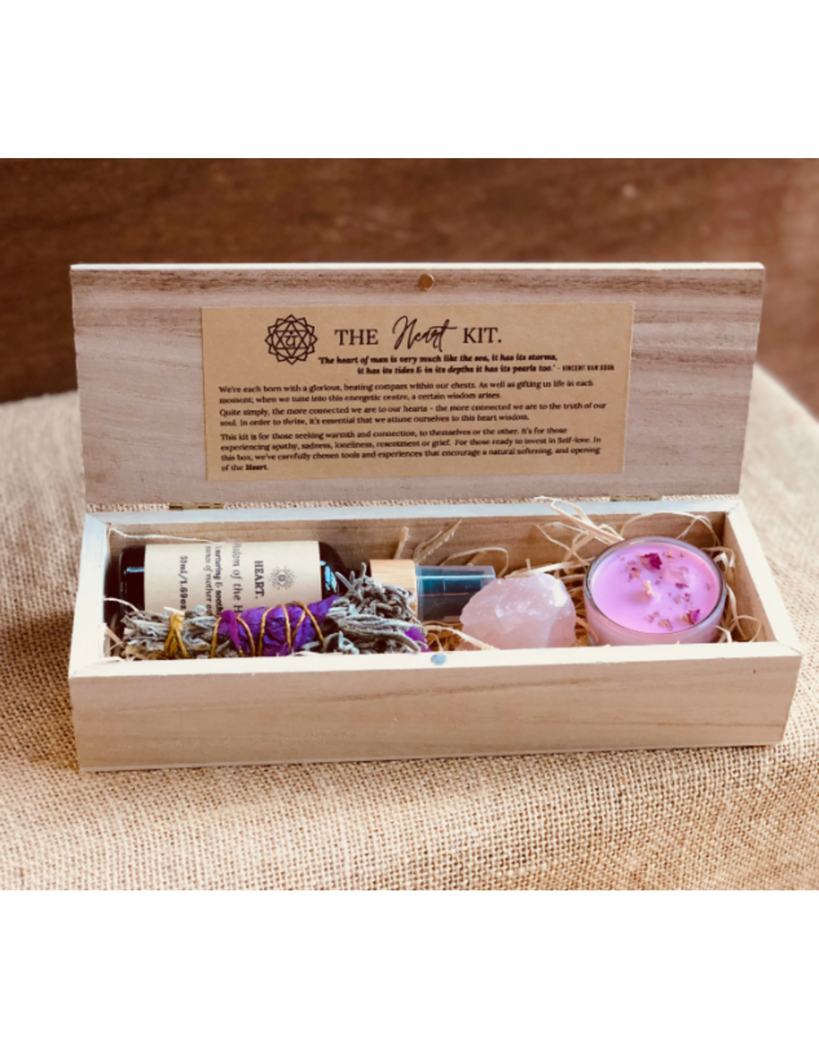 Amavasya Healing Store Heart Chakra Mini Kit w/ Crystal, Spray, Smudge, Soy Candle