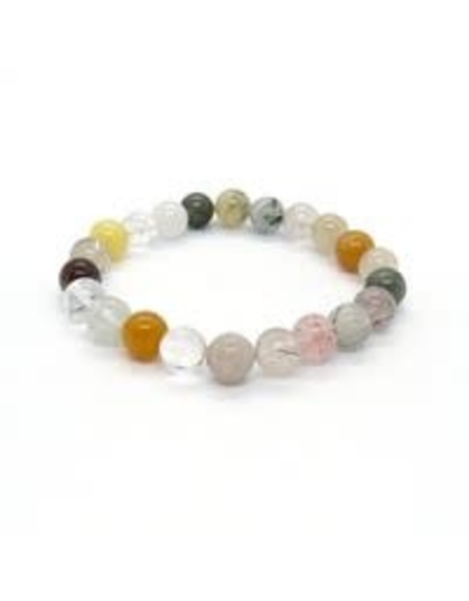 Stones & Silver Rutilated Quartz Gemstone Elastic Ball Bracelet