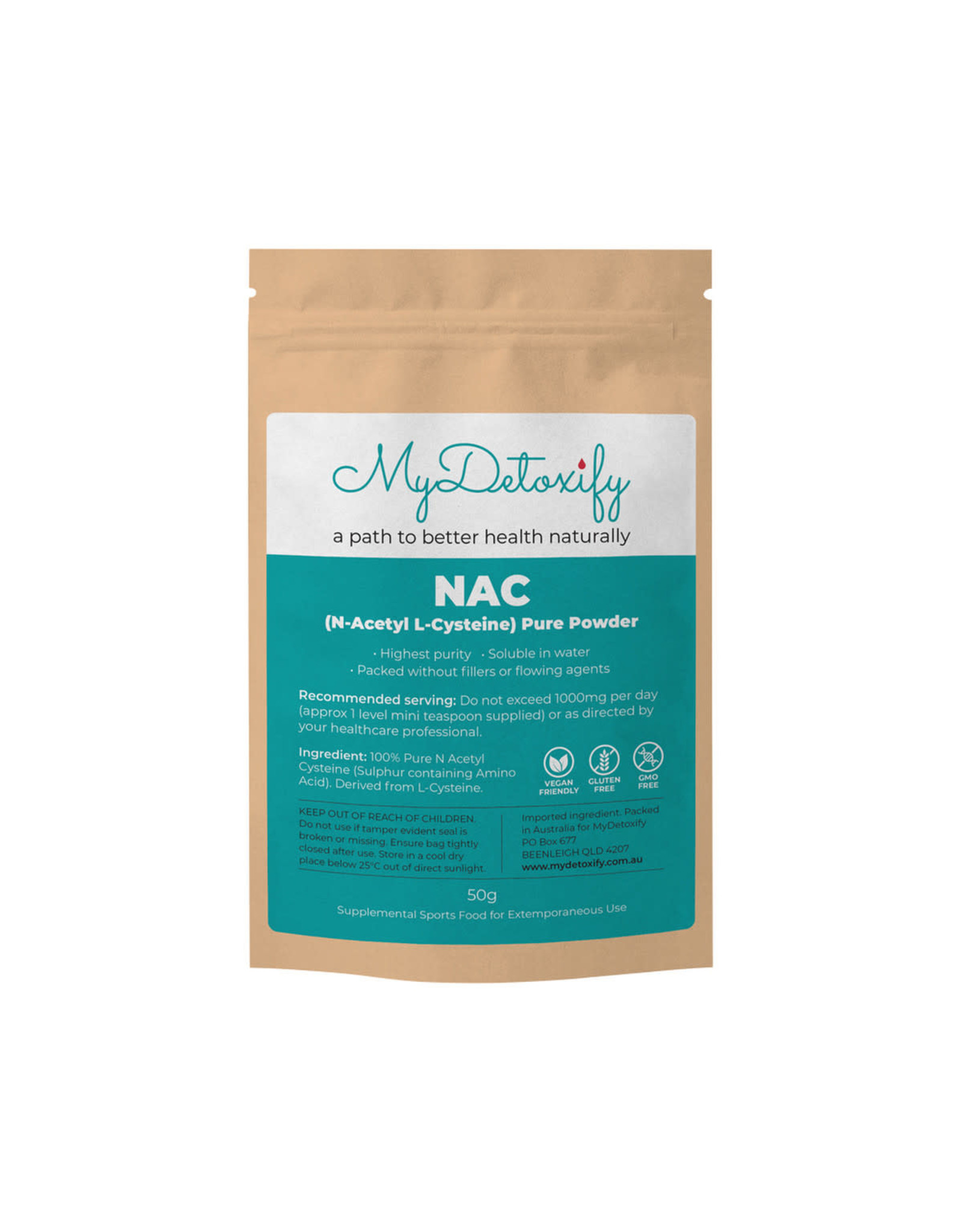 MyDetoxify NAC (N-Acetyl L-Cysteine) Pure Powder 50g