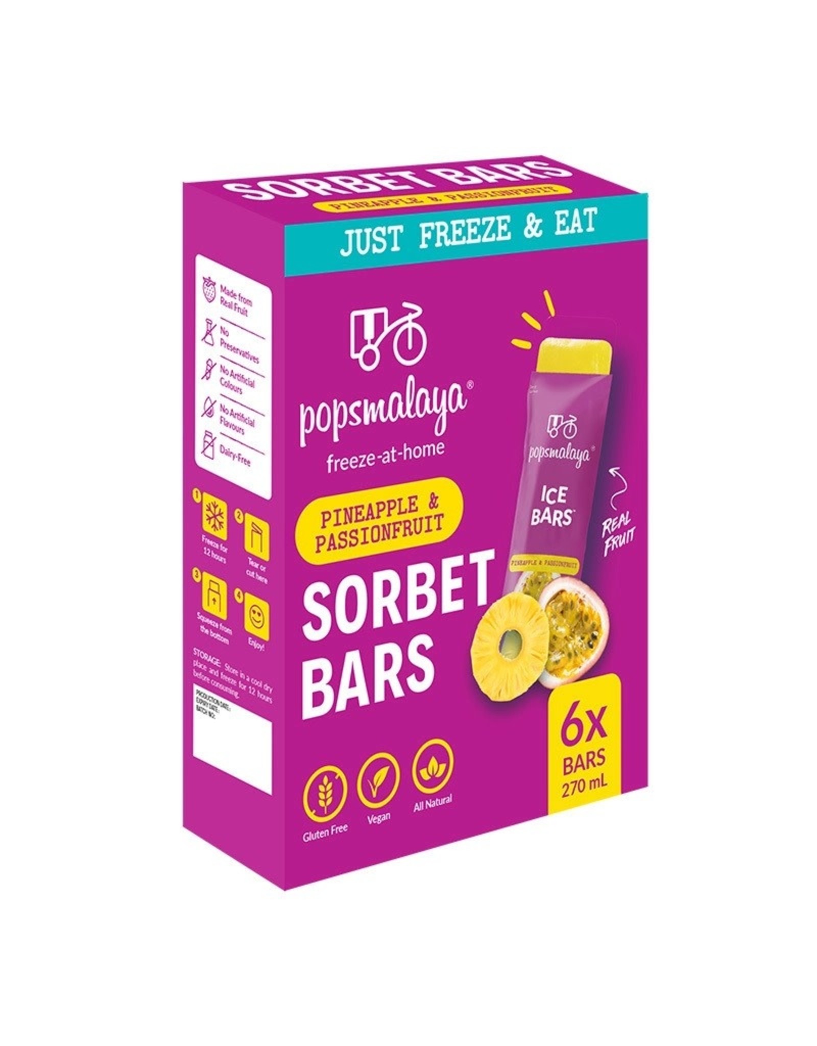 Pops Malaya Freeze-at-Home Sorbet Bars Pineapple & Passionfruit 6 x 45ml