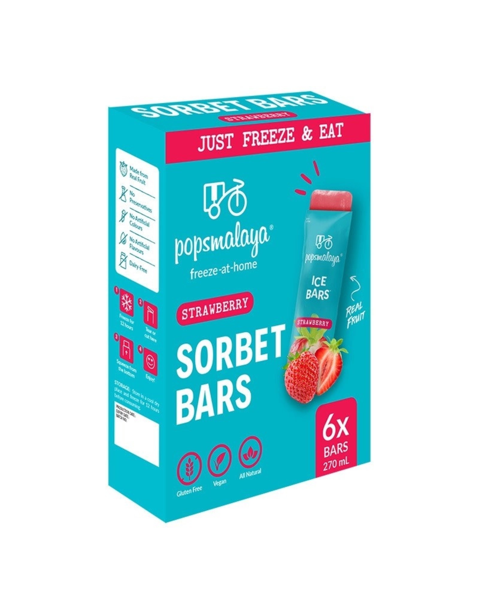Pops Malaya Freeze-at-Home Sorbet Bars Strawberry 6 x 45ml