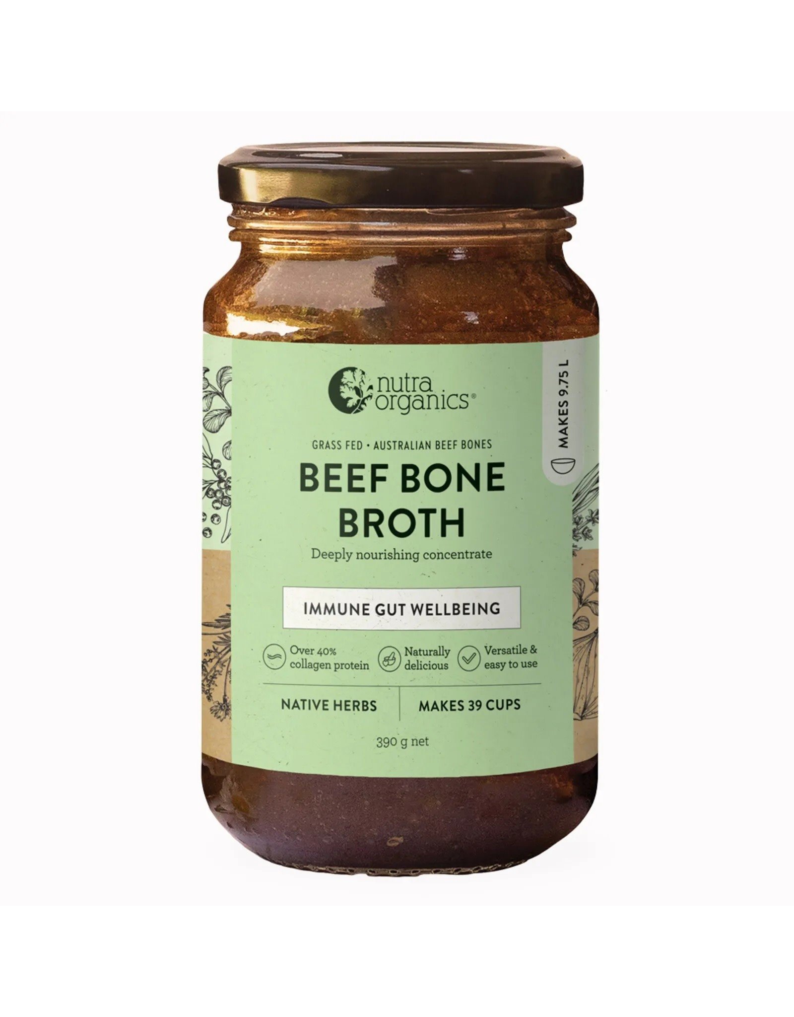 NutraOrganics Beef Bone Broth Concentrate - Native Herb 390g