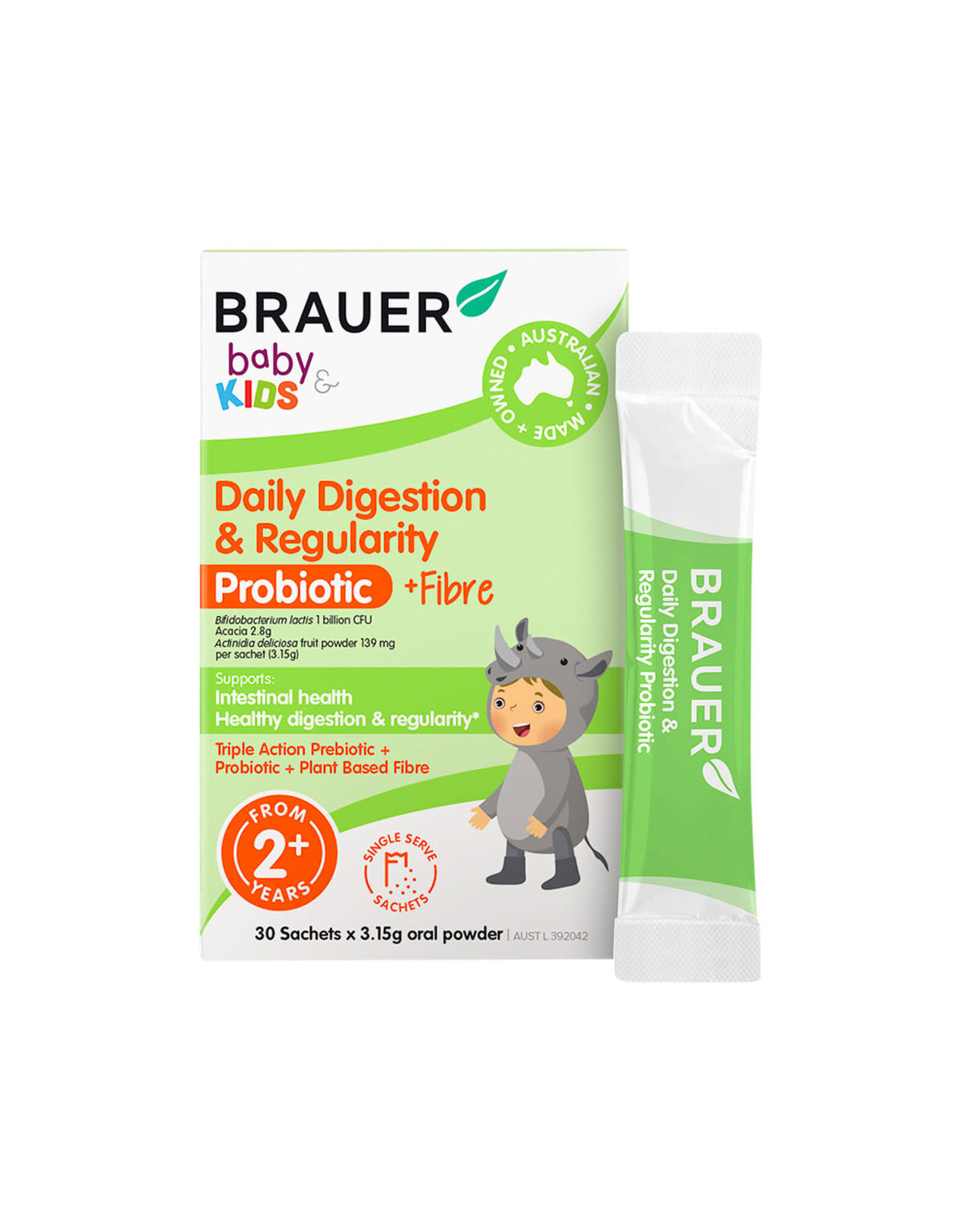 Brauer Baby & Kids Daily Digestion & Regularity Probiotic + Fibre Sachets Oral Powder 3.15g x 30 Pack