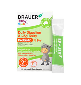 Brauer Baby & Kids Daily Digestion & Regularity Probiotic + Fibre Sachets Oral Powder 3.15g x 30 Pack