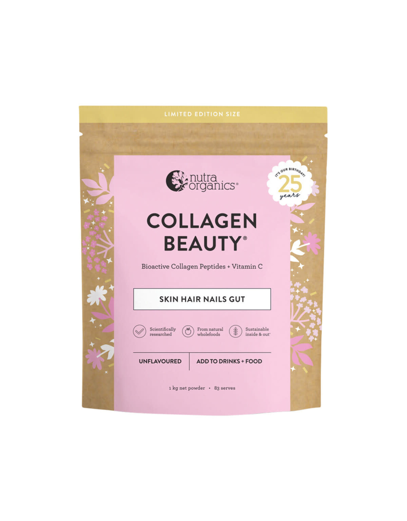 NutraOrganics Collagen Beauty with Bioactive Collagen Peptides + Vitamin C Unflavoured 1kg