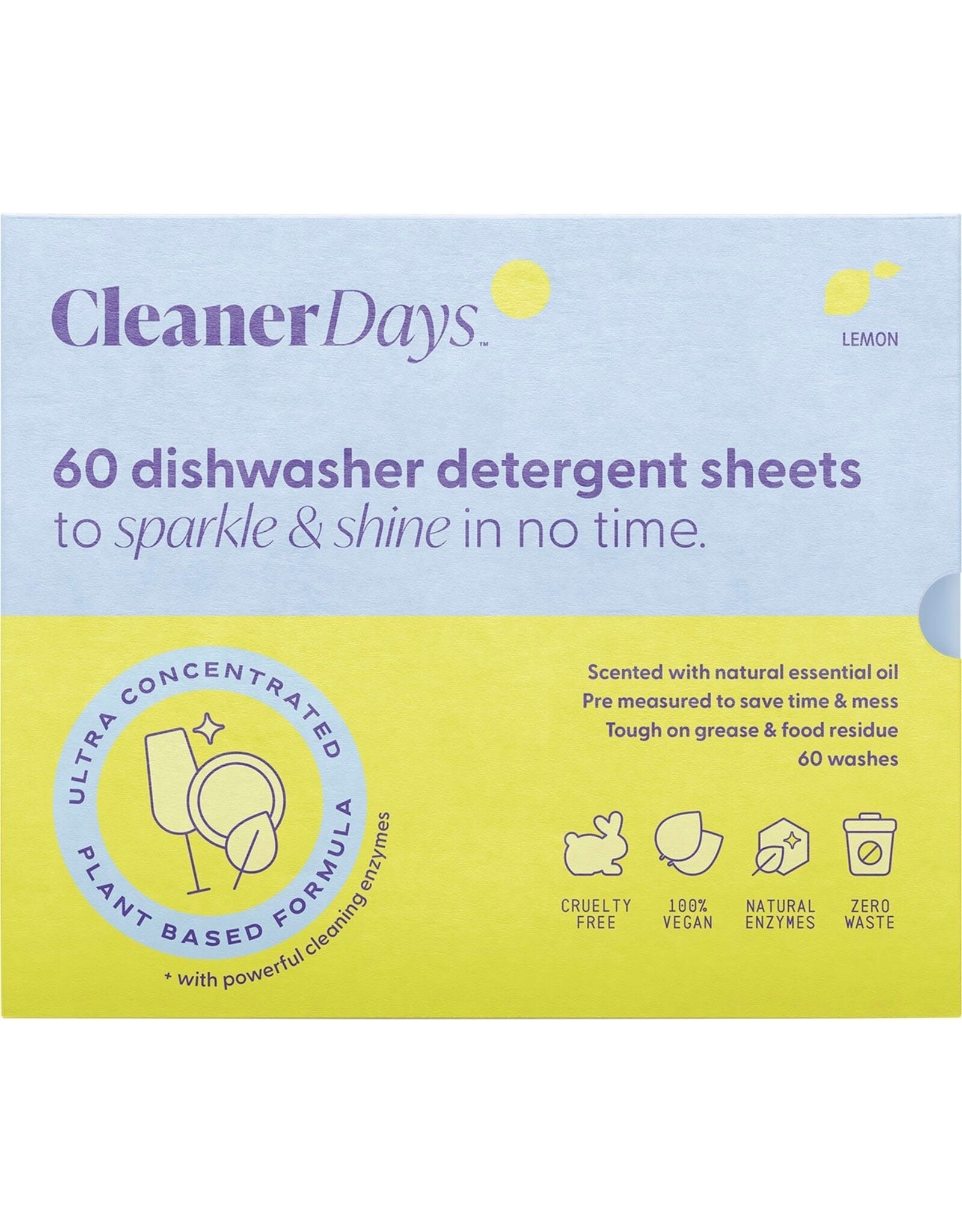 Cleaner Days Dishwasher Detergent Sheets Lemon 60pcs