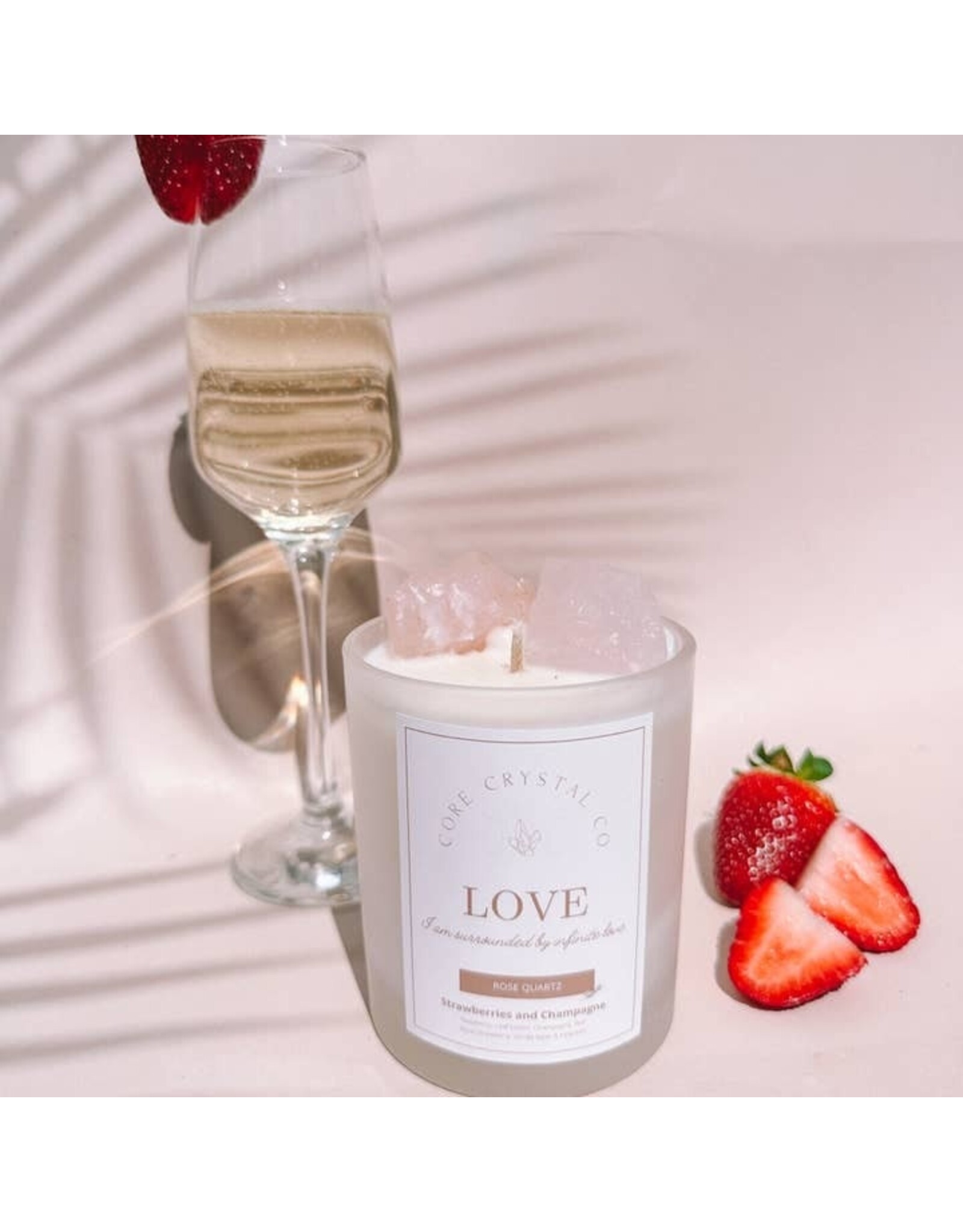 Core Crystal Co Love Strawberry & Champagne Crytal Infused Candle White